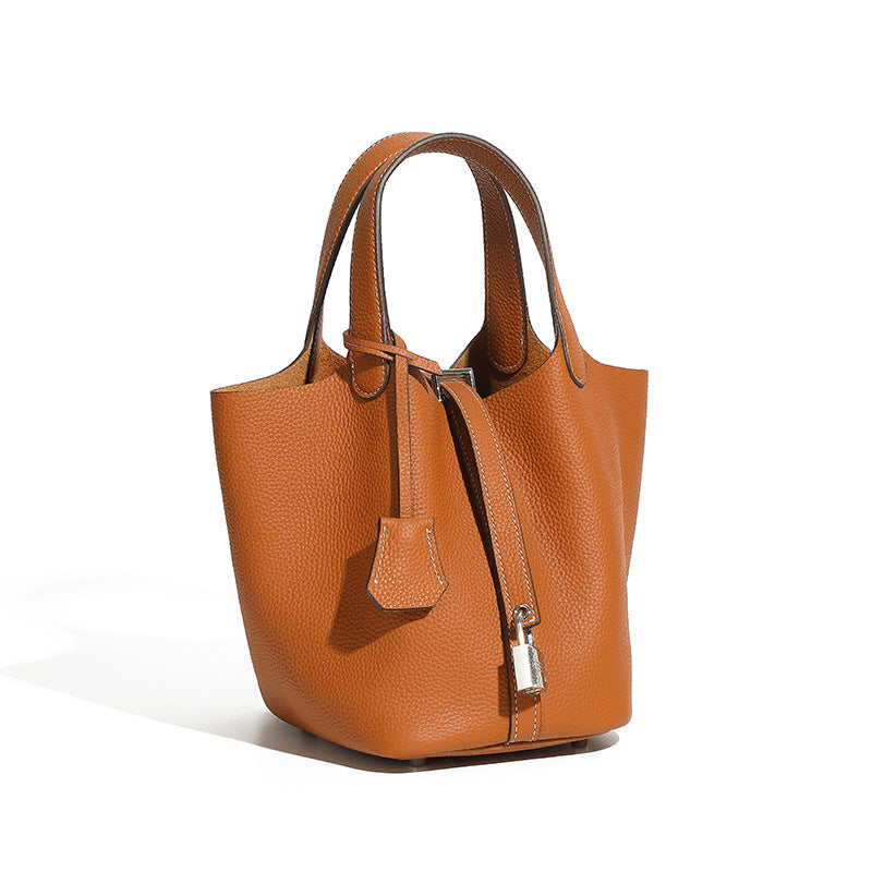 Leather Basket Bucket Bag