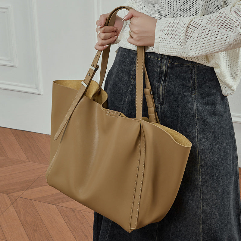 Leather Tote Bag with Pouch