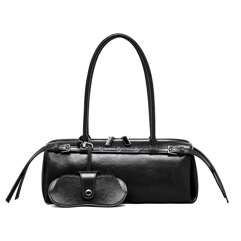 Belted Leather Baguette Bag