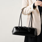 Long Leather Baguette Shoulder Bag