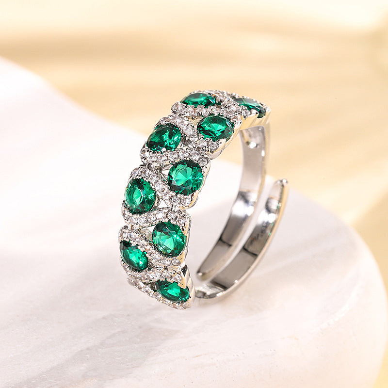 Adjustable crystal statement ring gold plated - Honto Gems