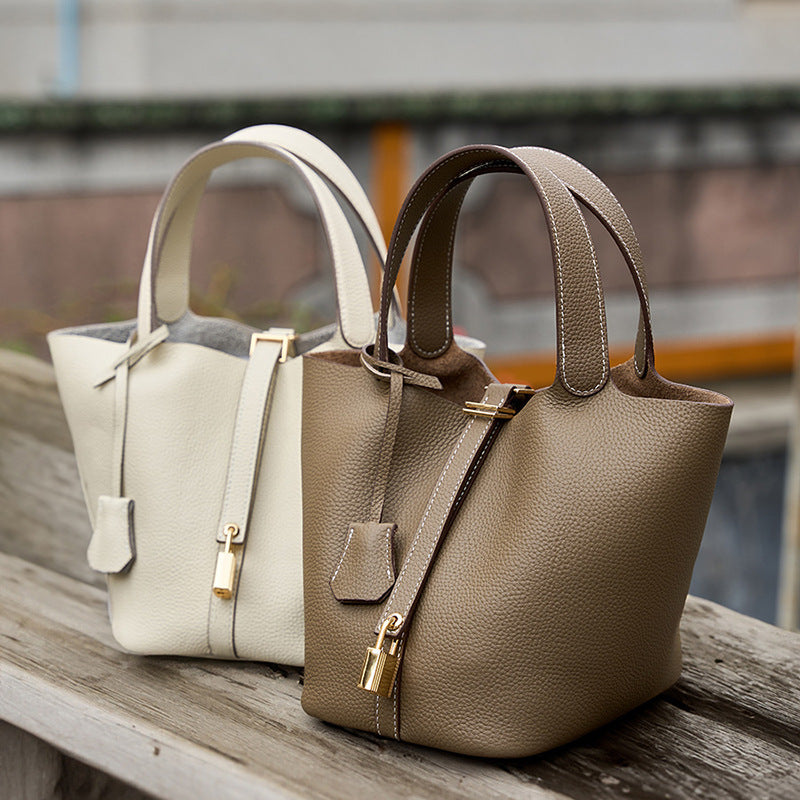 Leather Basket Bucket Bag