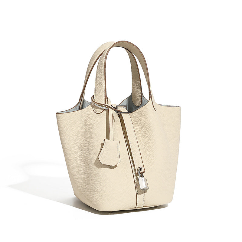 Leather Basket Bucket Bag
