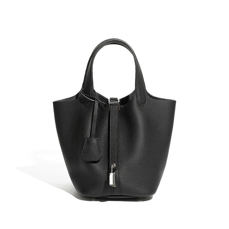 Pebbled Leather Basket Bag