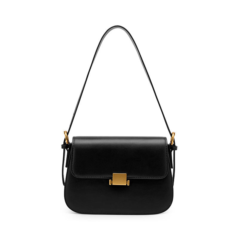 Lock Front Leather Shoulder Bag