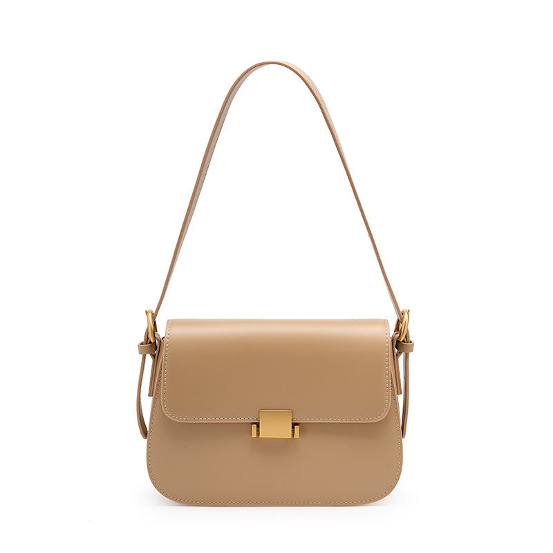 Lock Front Leather Shoulder Bag