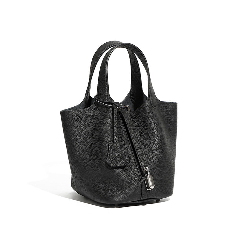 Leather Basket Bucket Bag