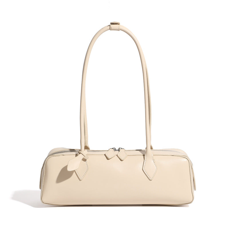 Long Leather Baguette Shoulder Bag