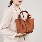Leather Basket Bucket Bag