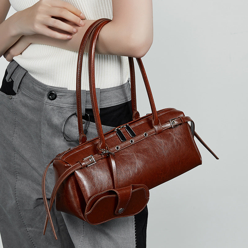 Belted Leather Baguette Bag
