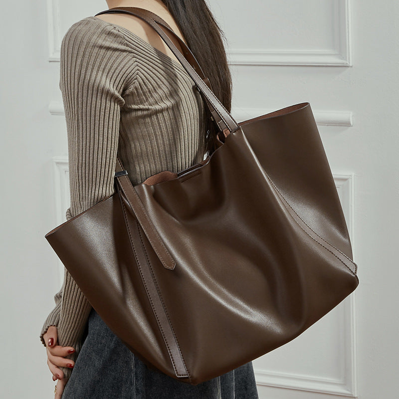 Leather Tote Bag with Pouch