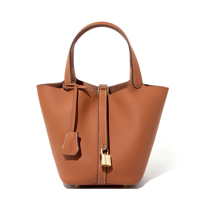 Leather Basket Bucket Bag