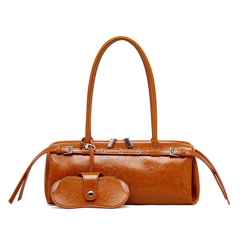 Belted Leather Baguette Bag