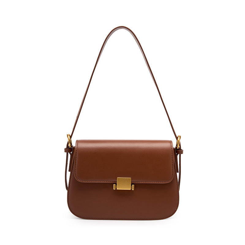 Lock Front Leather Shoulder Bag