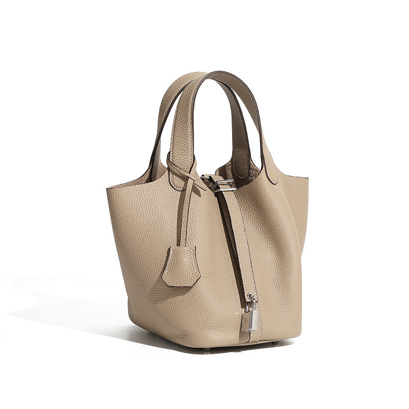 Leather Basket Bucket Bag