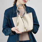Leather Basket Bucket Bag