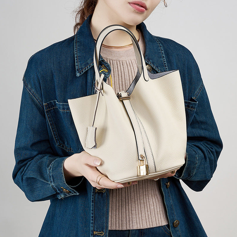 Leather Basket Bucket Bag