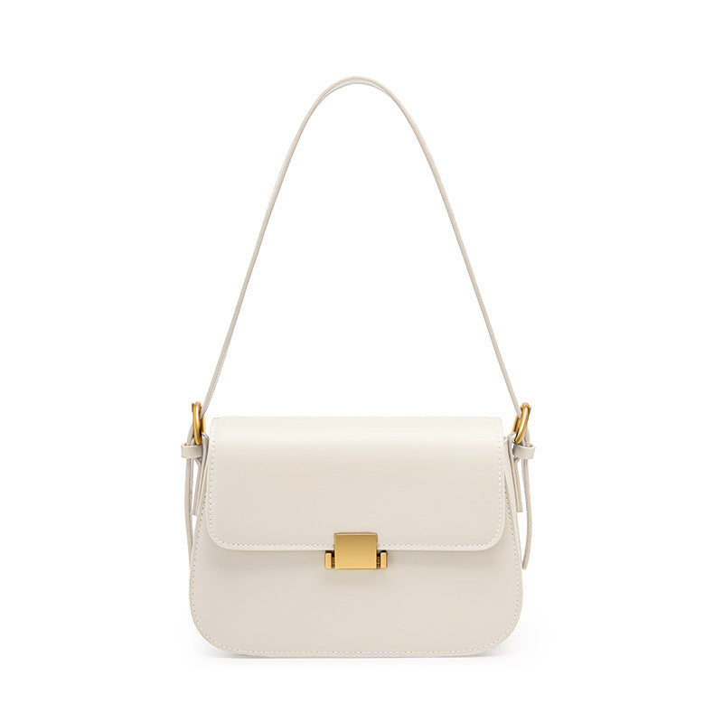 Lock Front Leather Shoulder Bag