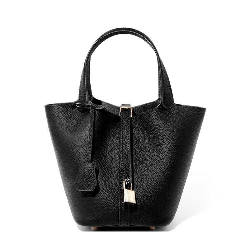 Leather Basket Bucket Bag