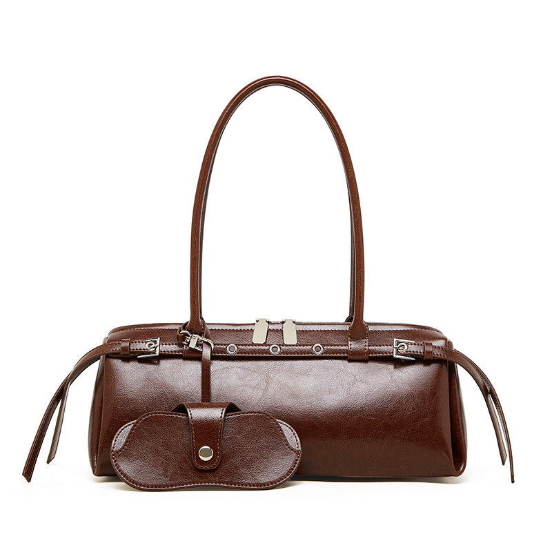 Belted Leather Baguette Bag
