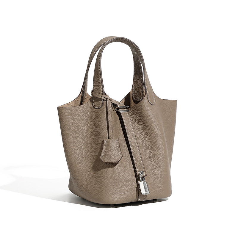 Leather Basket Bucket Bag