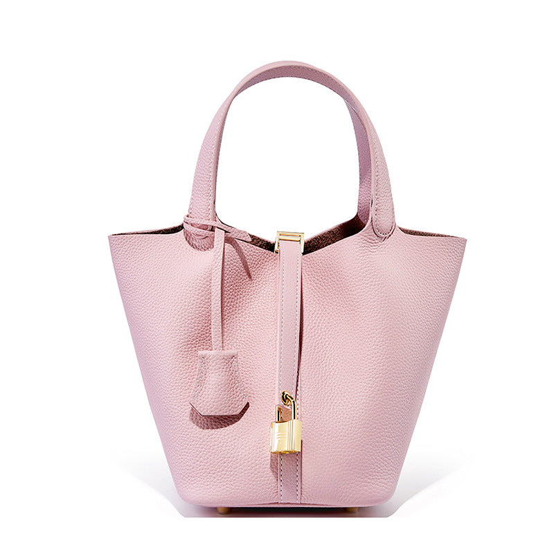 Leather Basket Bucket Bag