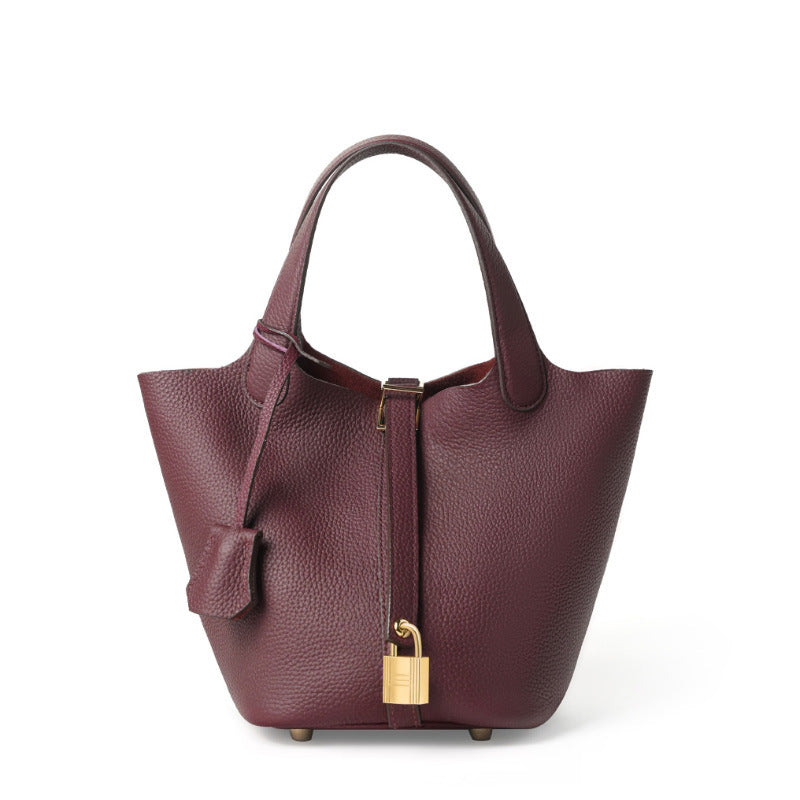 Leather Basket Bucket Bag