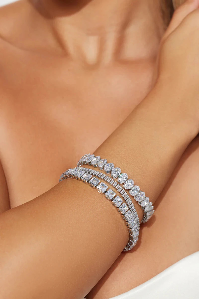 Always Shining Bright Rhinestone Bracelet Set - Silver - Honto Fashion