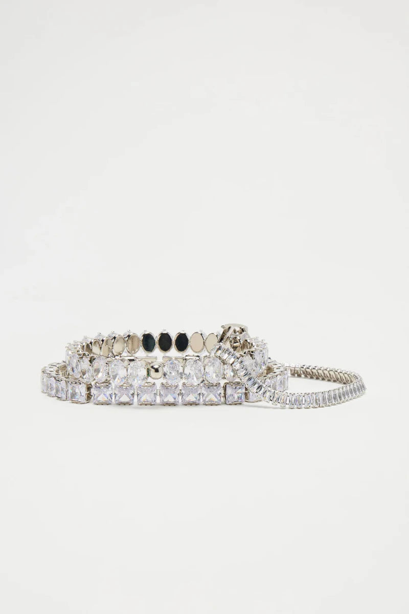 Always Shining Bright Rhinestone Bracelet Set - Silver - Honto Fashion