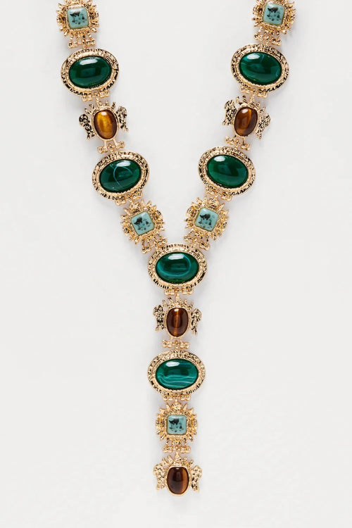 Earthline Jeweled Lariat Necklace - Gold - Honto Fashion