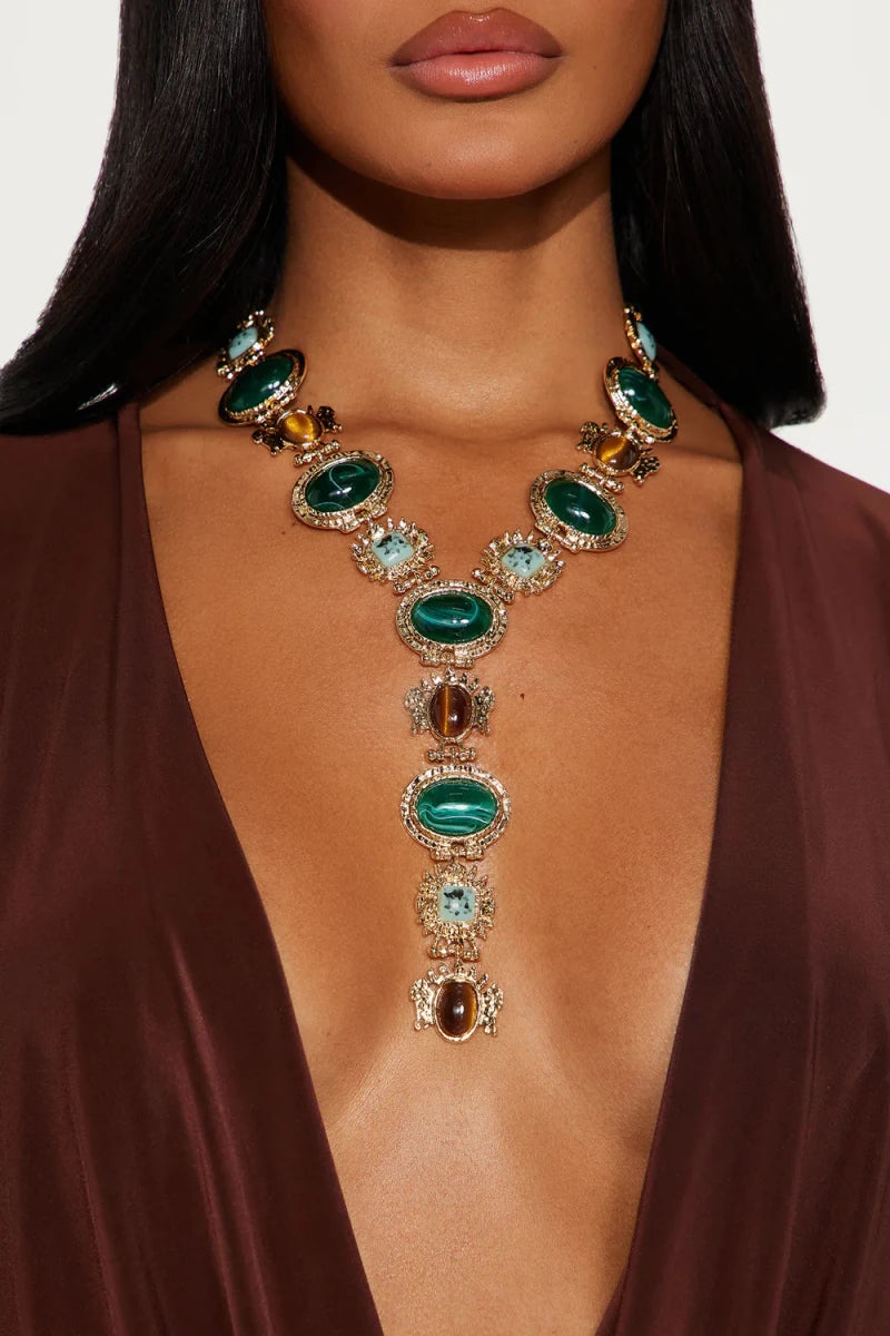 Earthline Jeweled Lariat Necklace - Gold - Honto Fashion