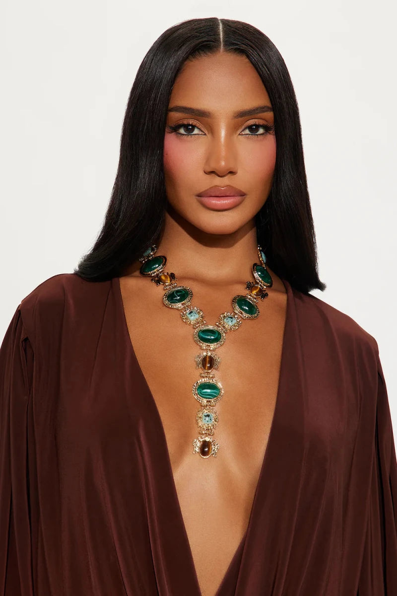 Earthline Jeweled Lariat Necklace - Gold - Honto Fashion