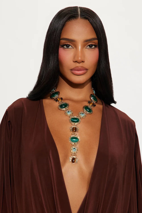 Earthline Jeweled Lariat Necklace - Gold - Honto Fashion