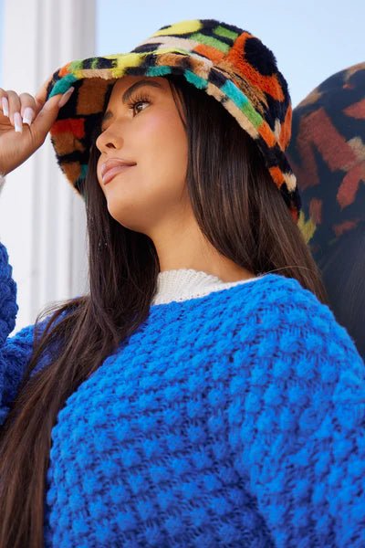 Faux Fur Graffiti Bucket Hat - Honto Fashion