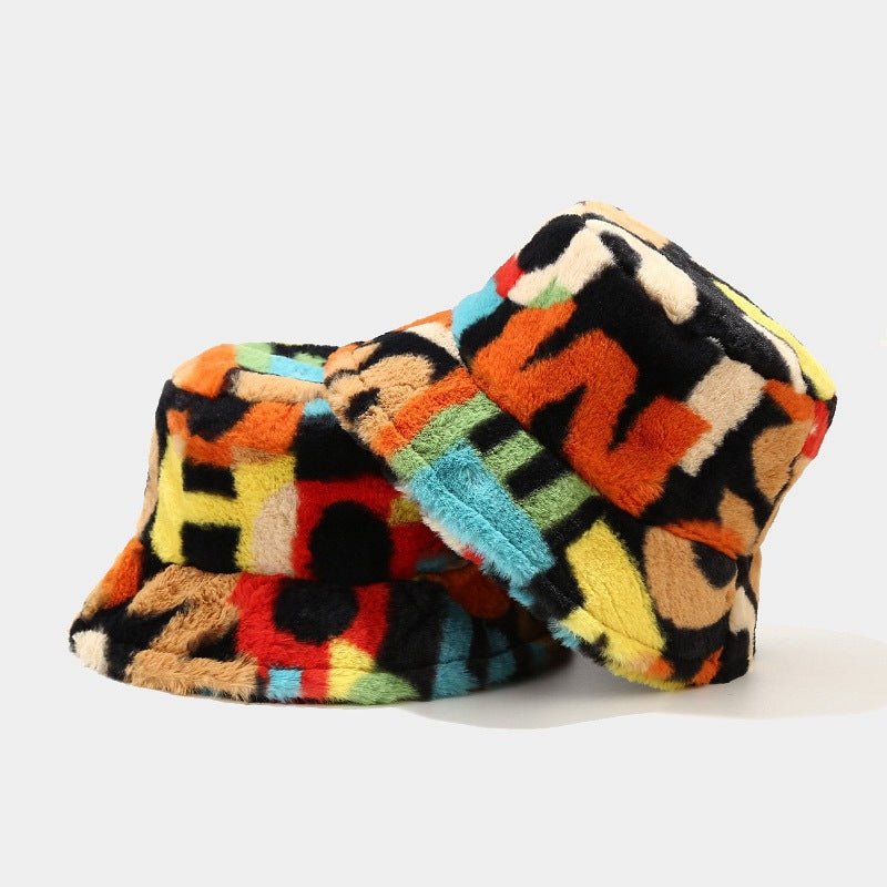 Faux Fur Graffiti Bucket Hat - Honto Fashion