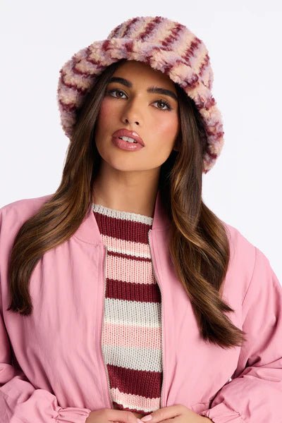 Faux Fur Leopard Print Bucket Hat - Honto Fashion