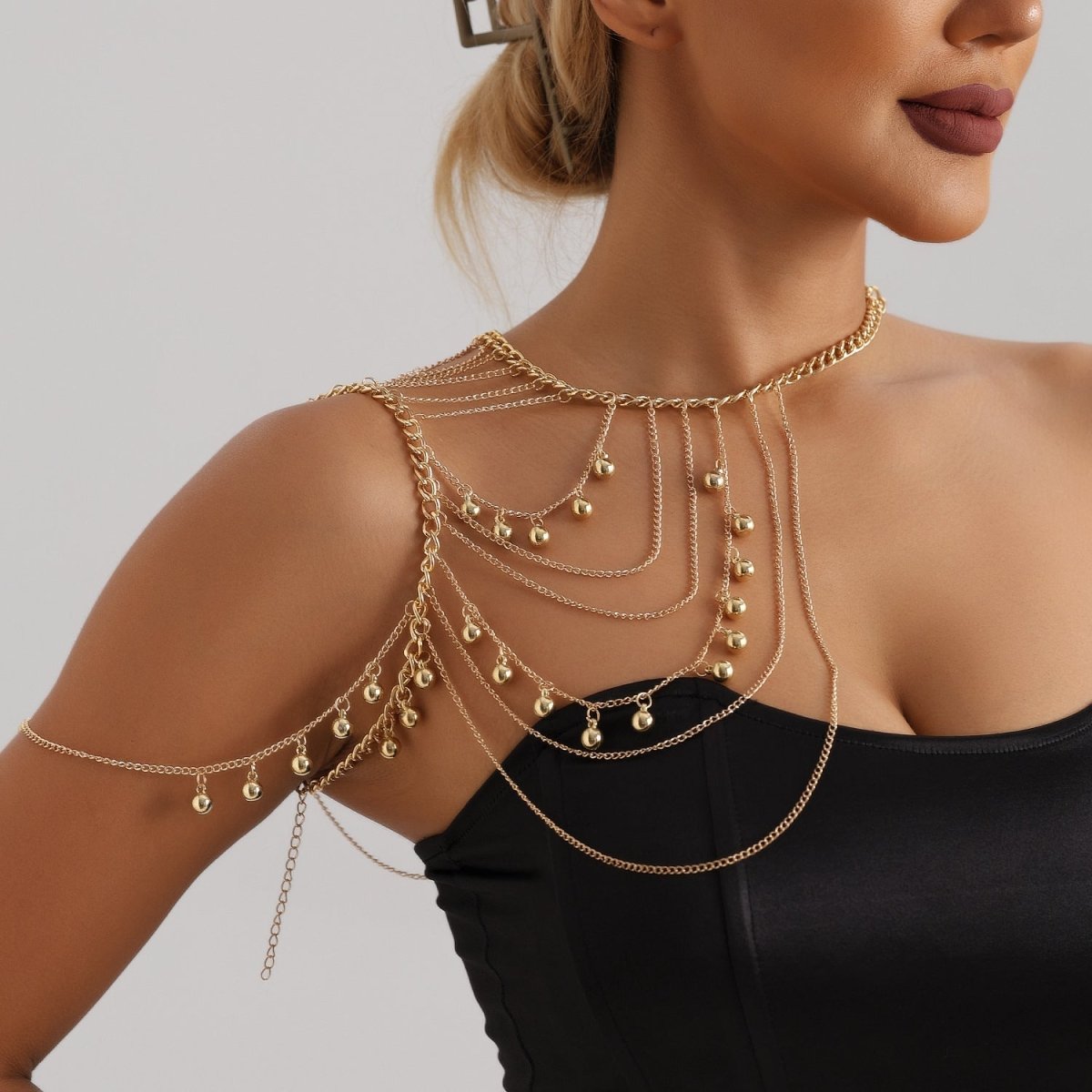 Gold Layered Shoulder Drape Chain - Honto Fashion