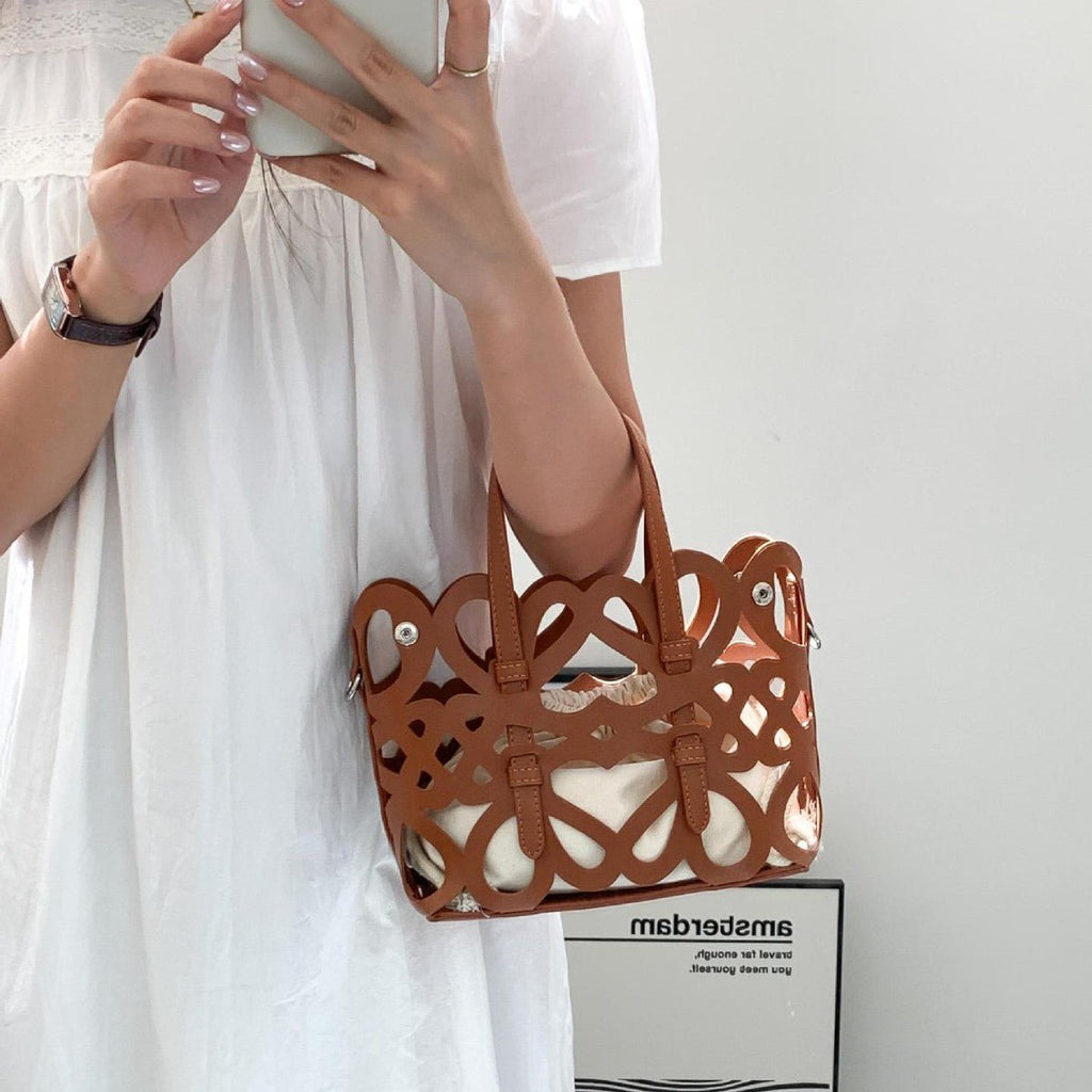 Hollow Heart Cage Tote Bag - Honto Fashion