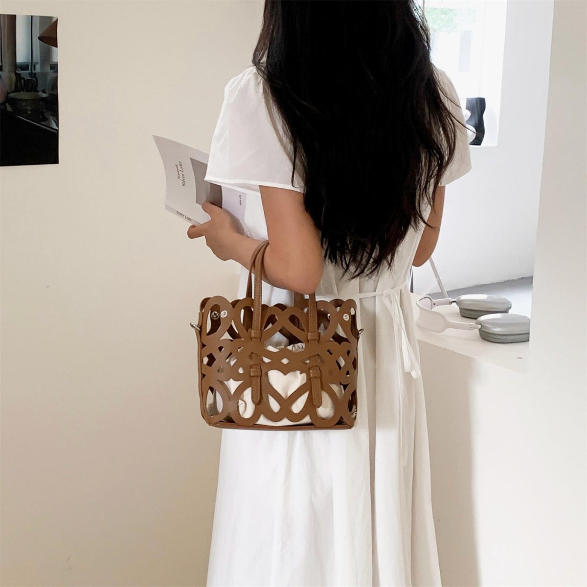 Hollow Heart Cage Tote Bag - Honto Fashion