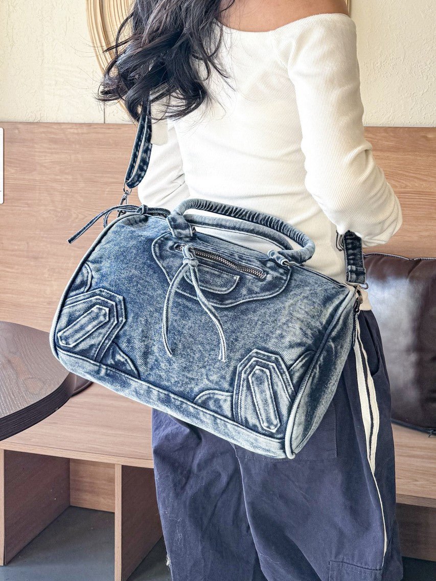 Large Retro Denim Shoulder Bag - Honto Fashion