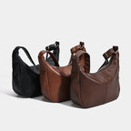 Maillard soft leather shoulder bag for women in black brown and light brown — hobo satchel with zip closure
