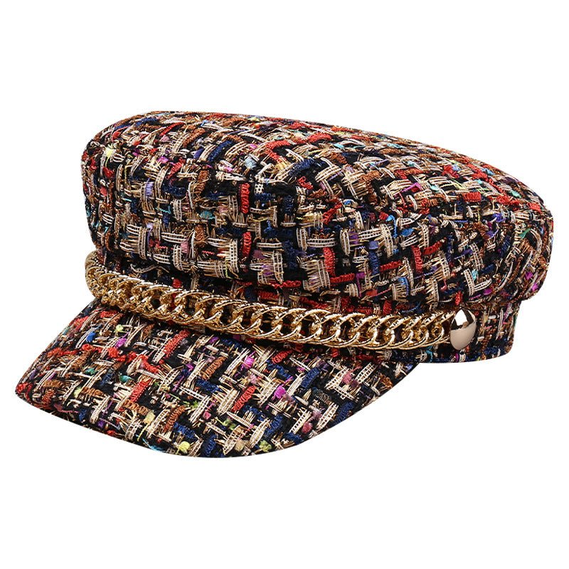 Mixed Yarn Tweed Flat Top Military Cap - Honto Fashion