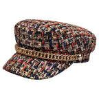 Mixed Yarn Tweed Flat Top Military Cap - Honto Fashion