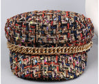 Mixed Yarn Tweed Flat Top Military Cap - Honto Fashion