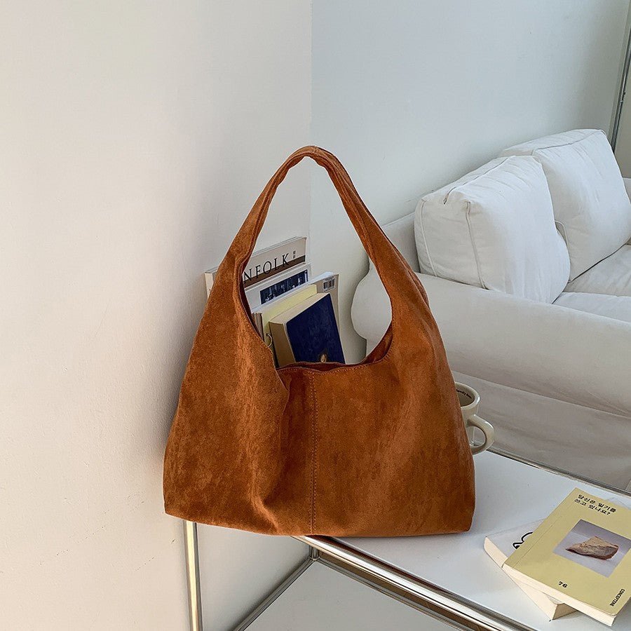 Oversized Suede Hobo Tote Bag - Honto Fashion