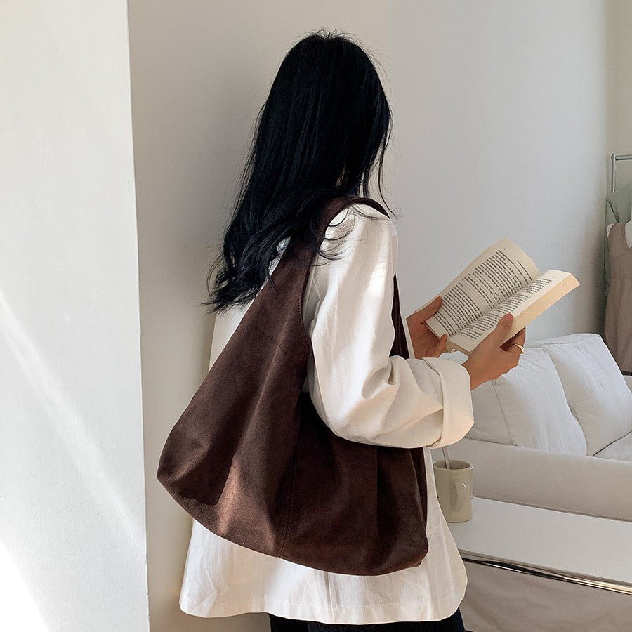 Oversized Suede Hobo Tote Bag - Honto Fashion