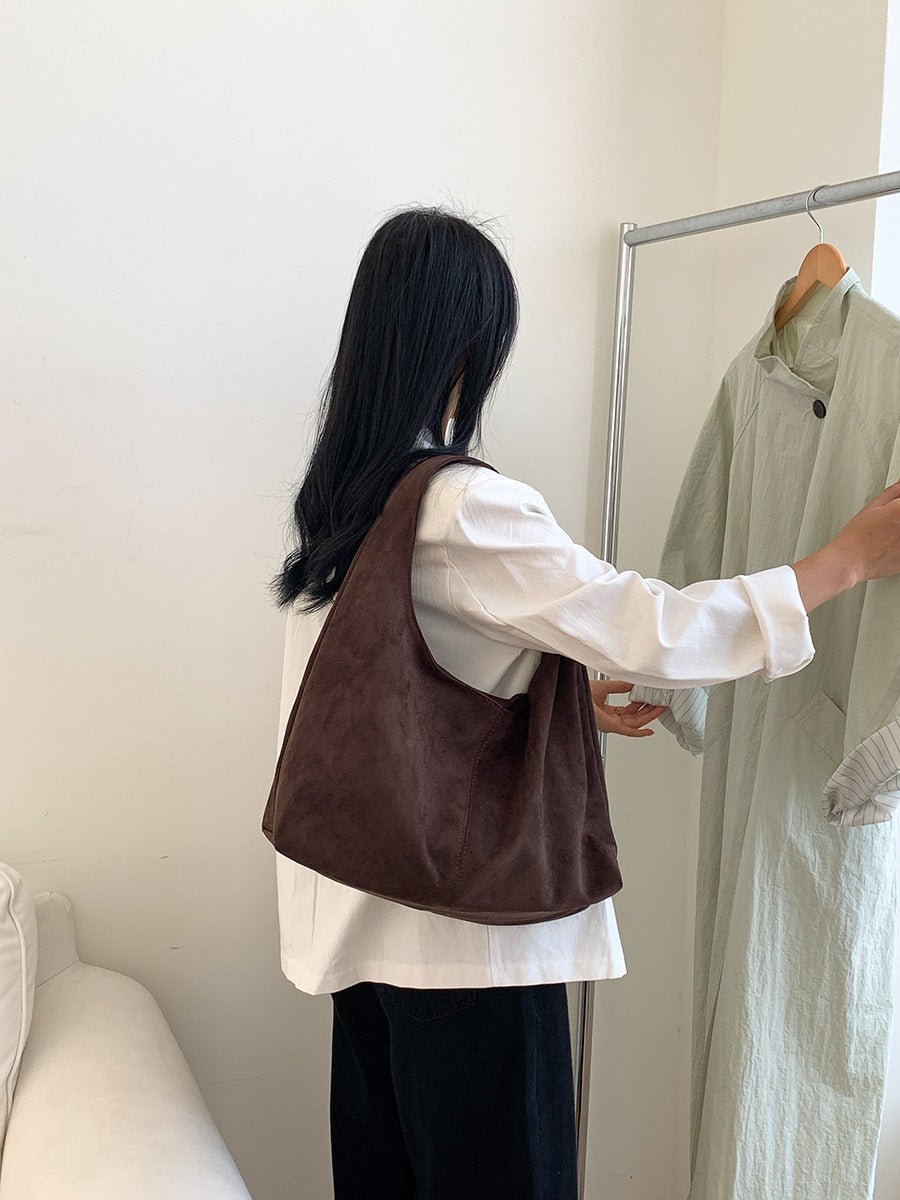 Oversized Suede Hobo Tote Bag - Honto Fashion