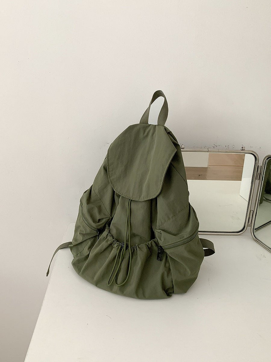 Pleated Nylon Drawstring Backpack - Honto Fashion