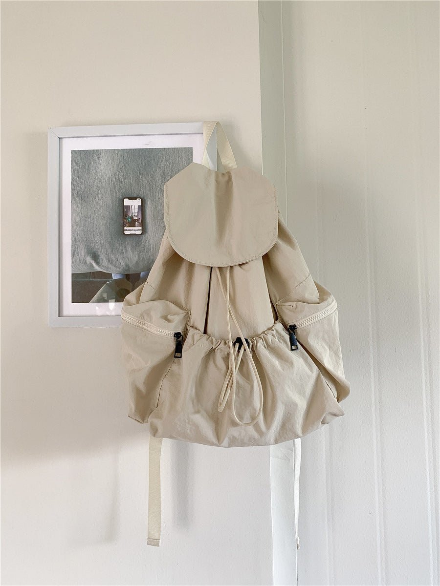 Pleated Nylon Drawstring Backpack - Honto Fashion