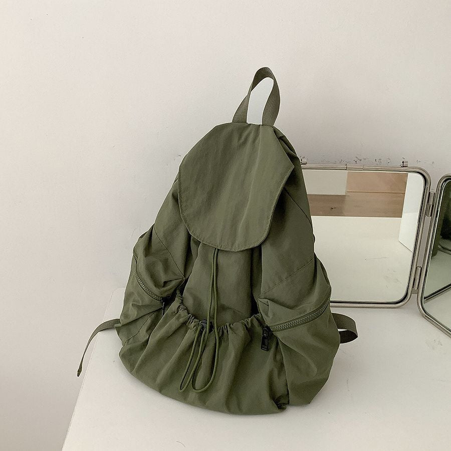 Pleated Nylon Drawstring Backpack - Honto Fashion
